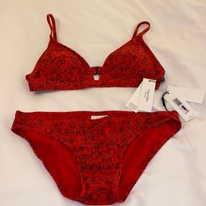Bikini Calvin Klein Logo Sexy 2 Piece swimwear Swimsuit Red Black size XXL